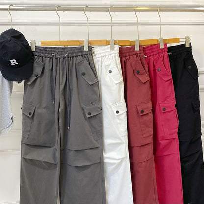 High Waist Plain Wide Leg Cargo Pants