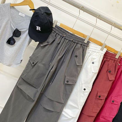 High Waist Plain Wide Leg Cargo Pants