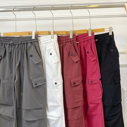 High Waist Plain Wide Leg Cargo Pants