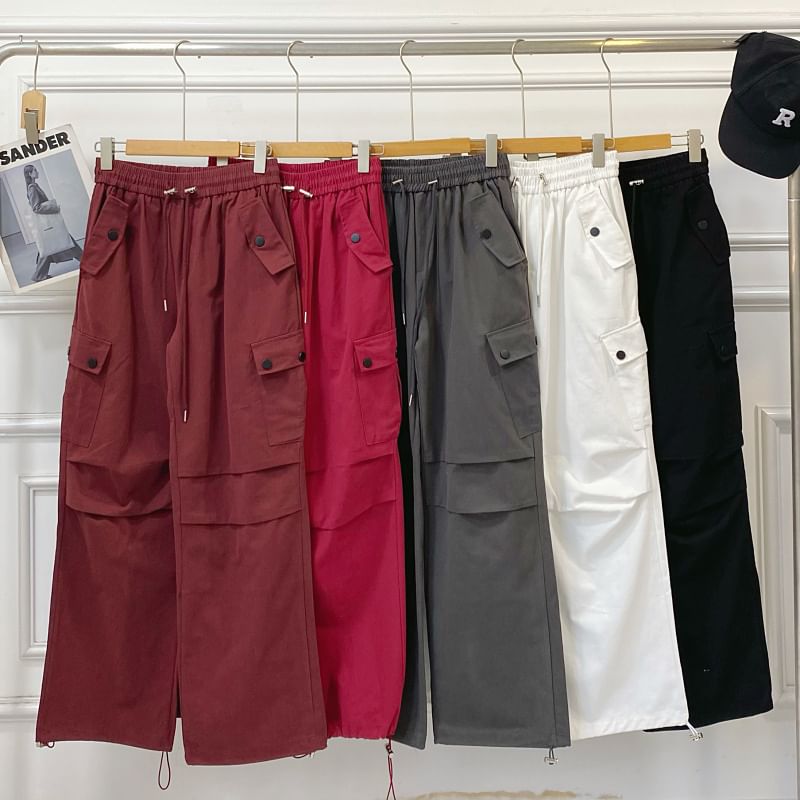 High Waist Plain Wide Leg Cargo Pants