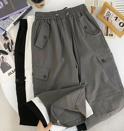 High Waist Plain Wide Leg Cargo Pants