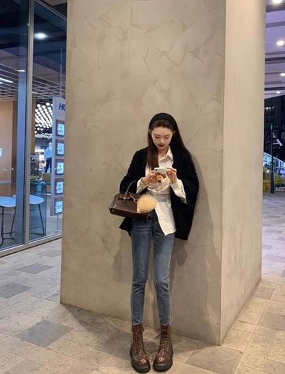 Platform Plain Lace-Up Faux Leather Short Boots