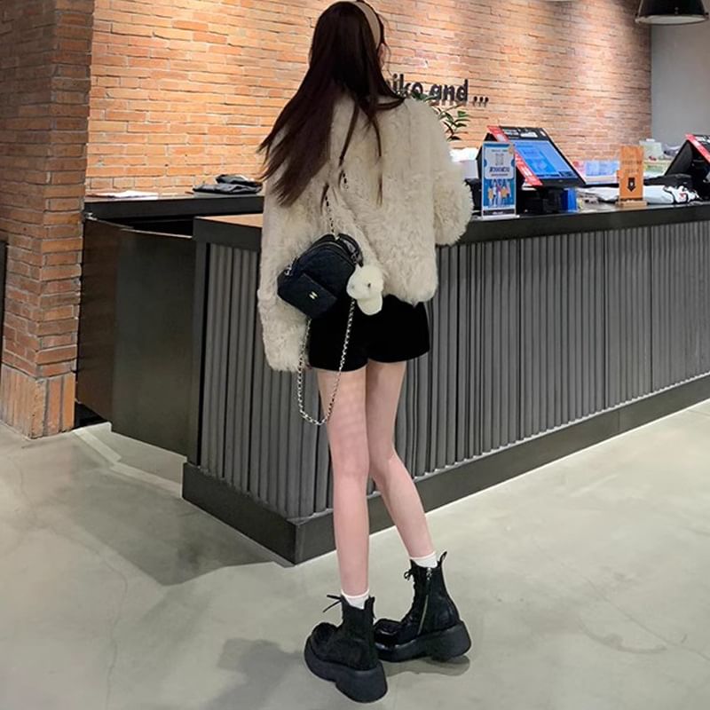 Platform Plain Lace-Up Faux Leather Short Boots