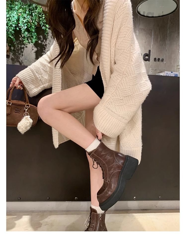 Platform Plain Lace-Up Faux Leather Short Boots
