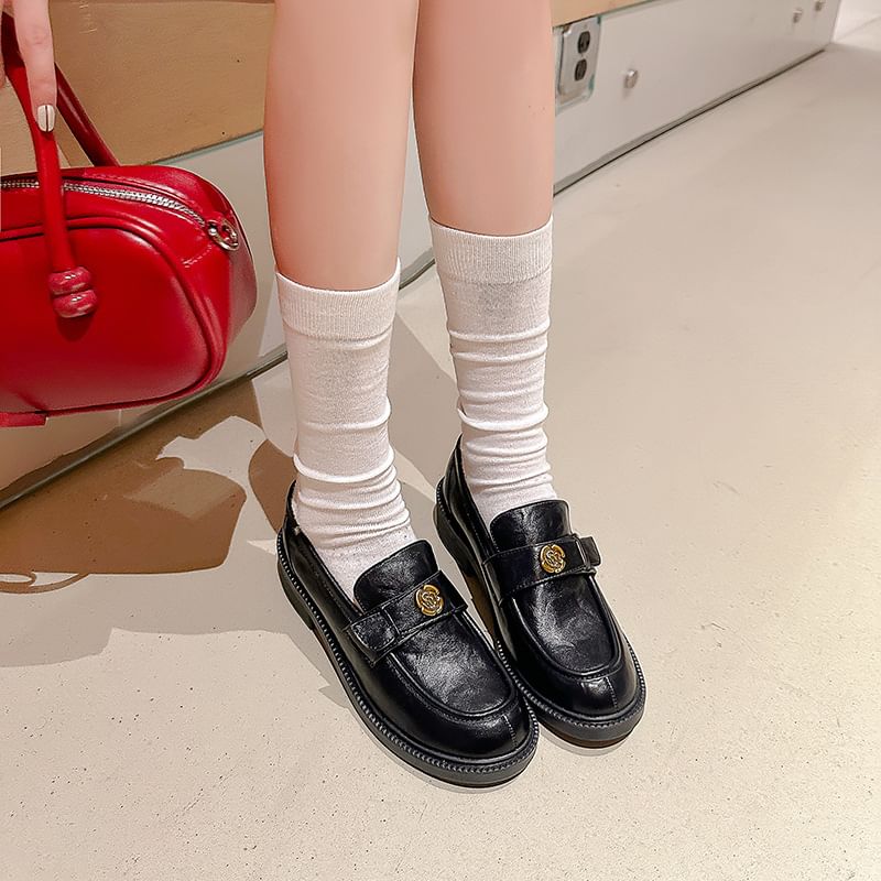 Platform Floral Accent Faux Leather Loafers