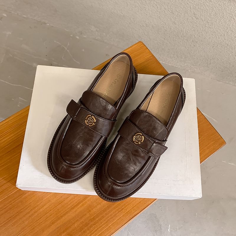 Platform Floral Accent Faux Leather Loafers