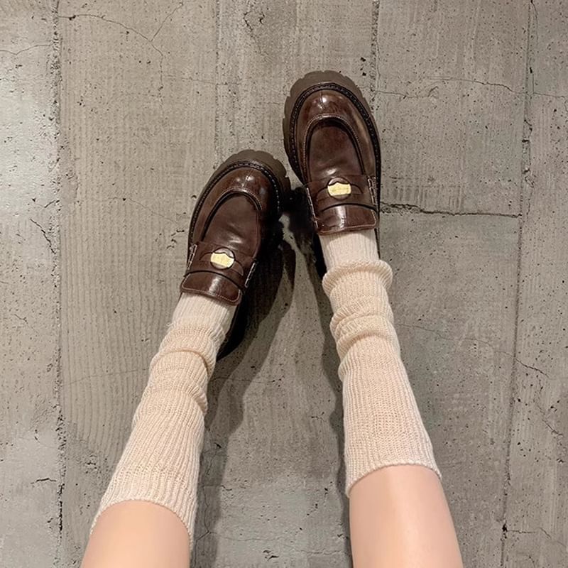 Platform Plain Faux Leather Penny Loafers