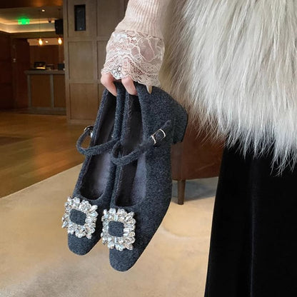 Chunky Heel Rhinestone Accent Mary Jane Pumps