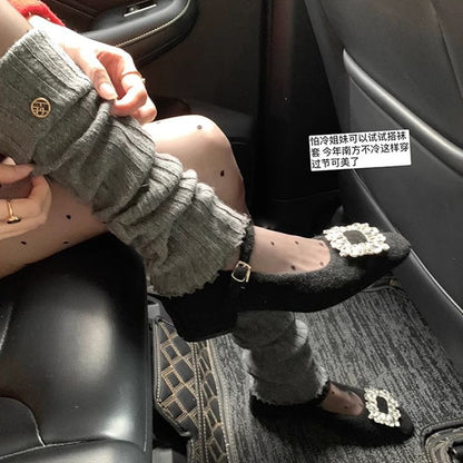 Chunky Heel Rhinestone Accent Mary Jane Pumps