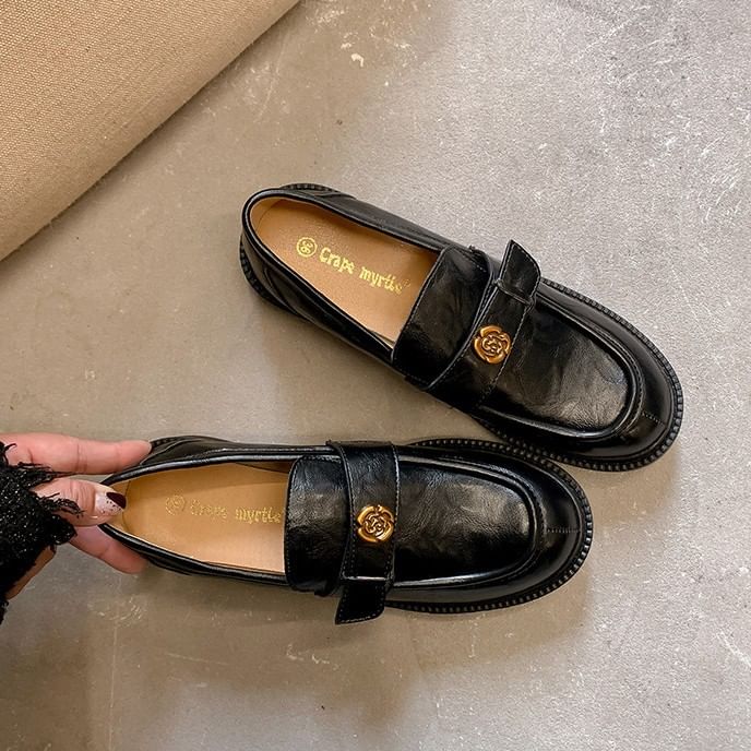 Platform Floral Accent Faux Leather Loafers