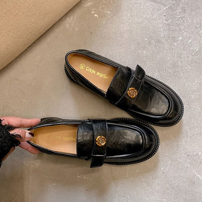 Platform Floral Accent Faux Leather Loafers