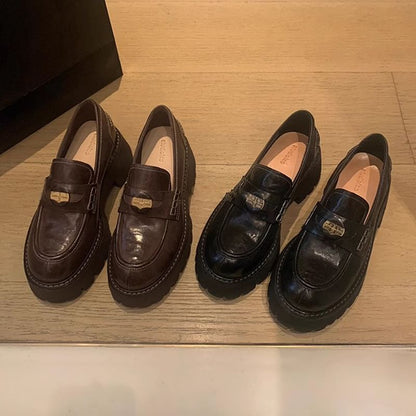 Platform Plain Faux Leather Penny Loafers