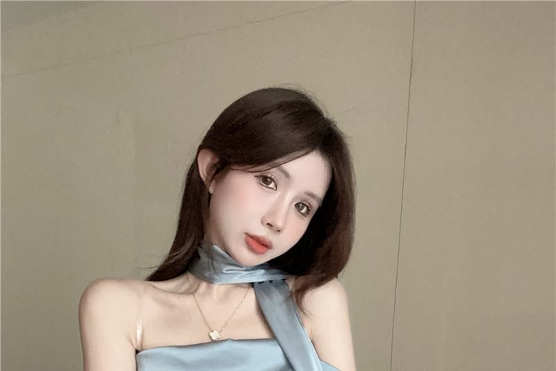 Set: Scarf Satin Evening Plain Mermaid + Gown Off-Shoulder