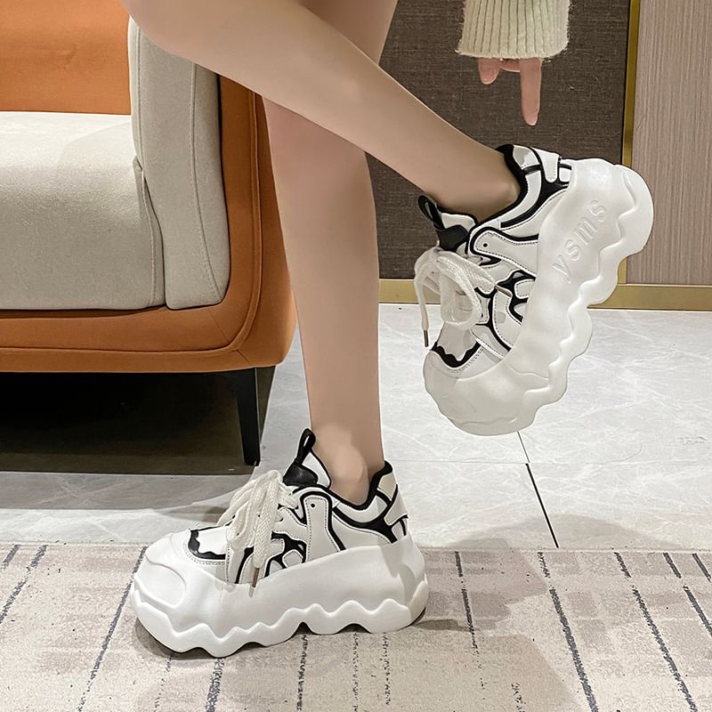 Lettering Lace-Up Platform Sneakers