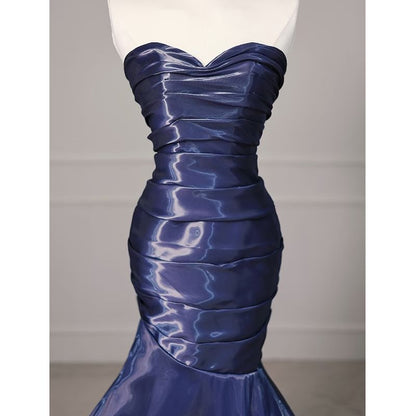 Strapless Shirred Asymmetrical Mermaid Evening Gown