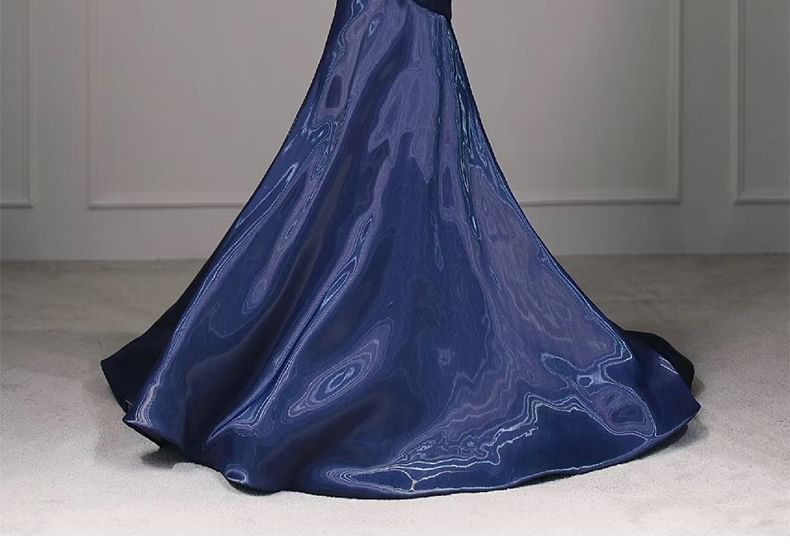 Strapless Shirred Asymmetrical Mermaid Evening Gown