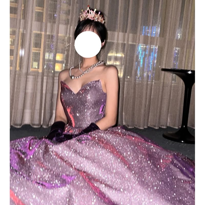 Strapless Glitter A-Line Evening Gown