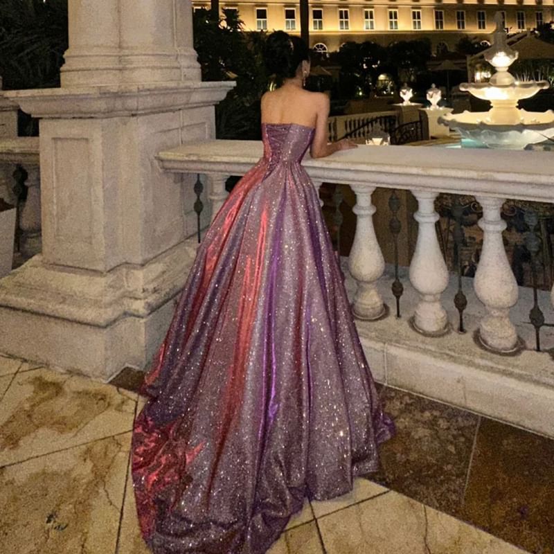 Strapless Glitter A-Line Evening Gown