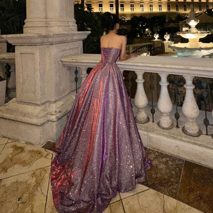 Strapless Glitter A-Line Evening Gown