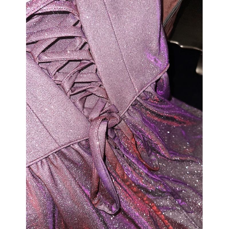 Strapless Glitter A-Line Evening Gown