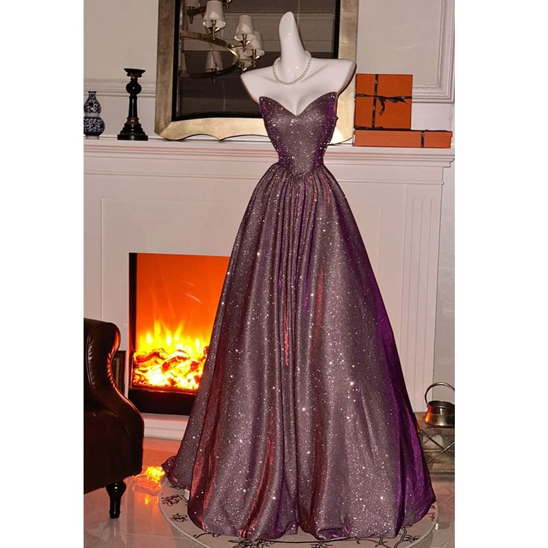 Strapless Glitter A-Line Evening Gown