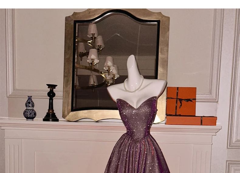 Strapless Glitter A-Line Evening Gown