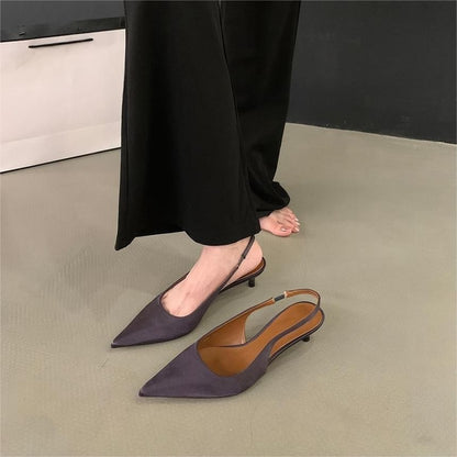 Pointed Toe Satin Kitten Heel Pumps