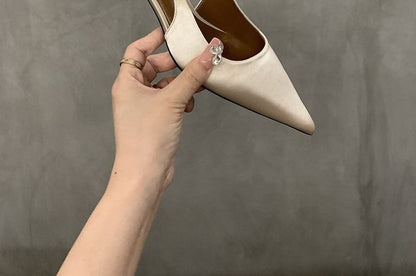 Pointed Toe Satin Kitten Heel Pumps