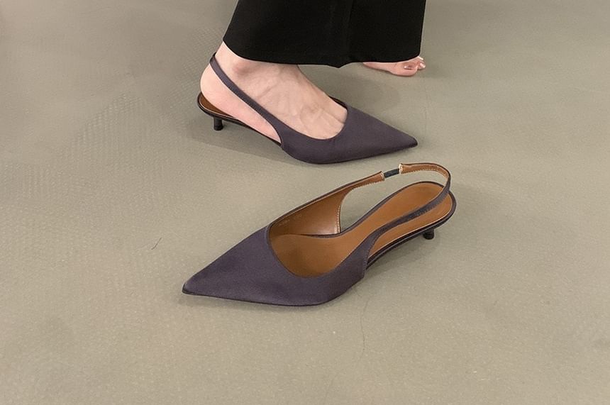 Pointed Toe Satin Kitten Heel Pumps