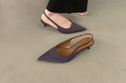 Pointed Toe Satin Kitten Heel Pumps