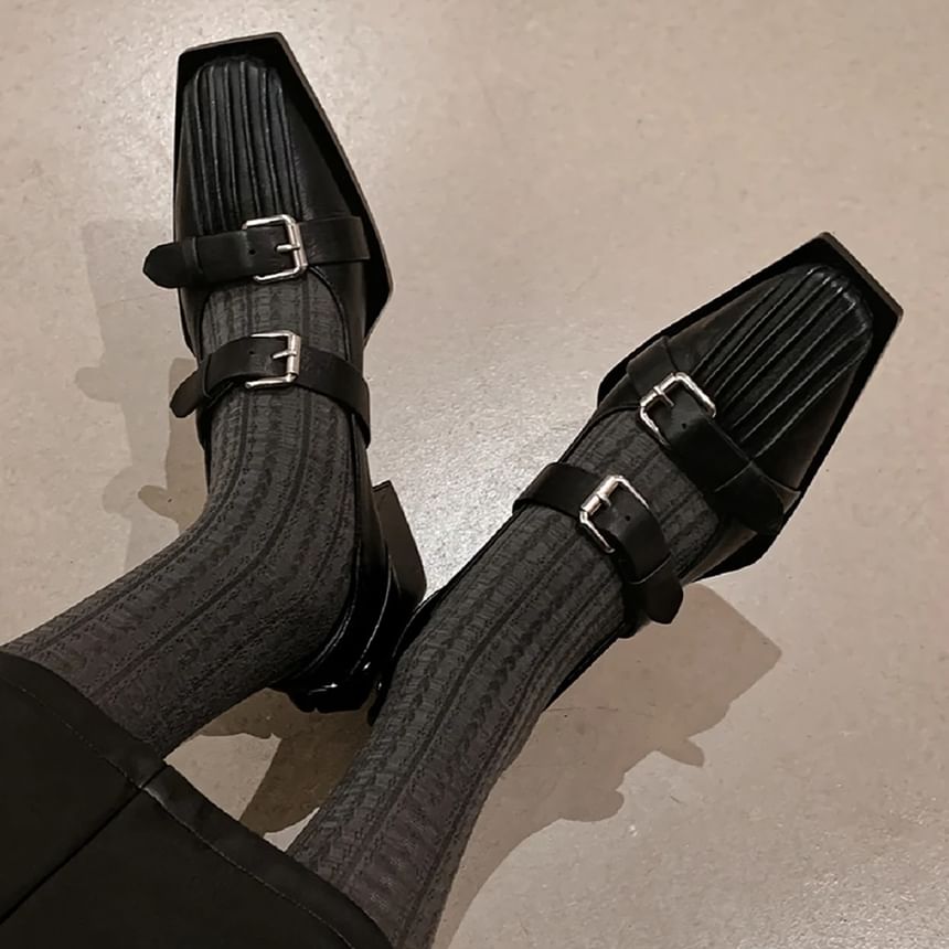 Square Toe Buckle Block Heel Mary Jane Pumps