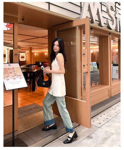 Square Toe Buckle Block Heel Mary Jane Pumps