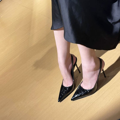 Pointed Toe Crocodile Grain Slingback Stiletto Pumps