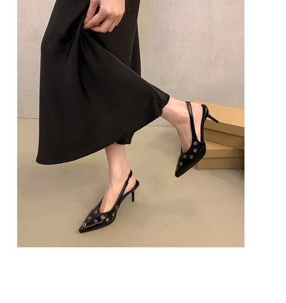 Pointed Toe Grommet Slingback Pumps