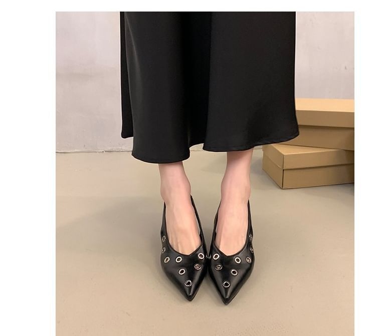 Pointed Toe Grommet Slingback Pumps