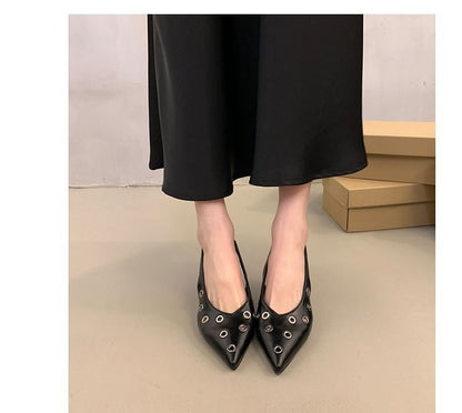 Pointed Toe Grommet Slingback Pumps