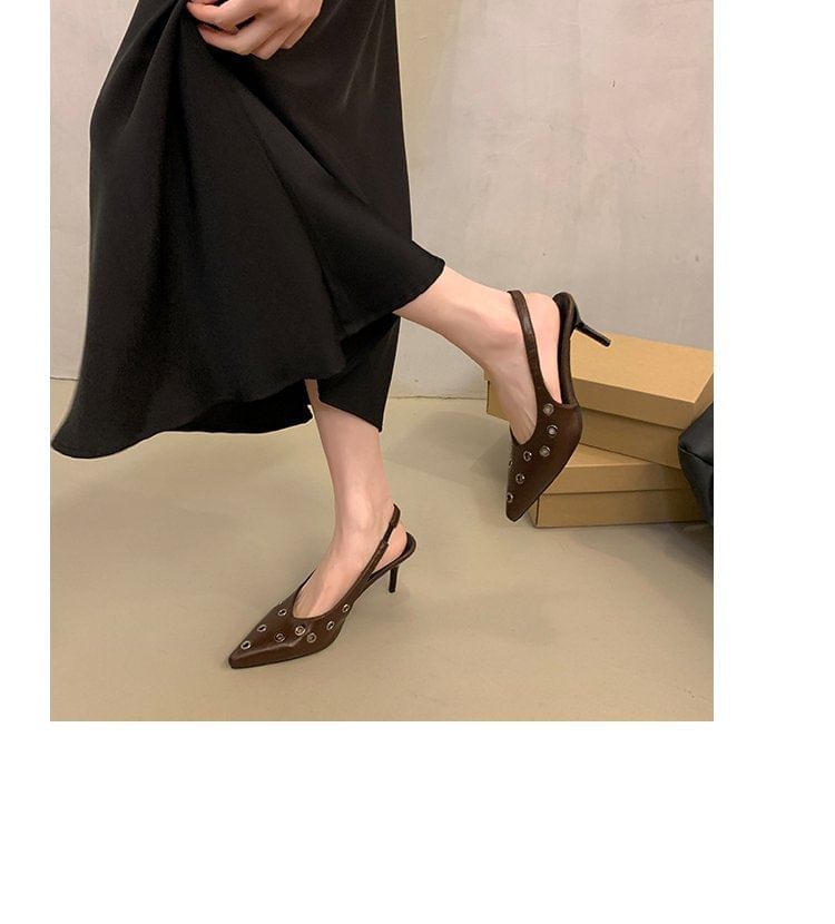 Pointed Toe Grommet Slingback Pumps