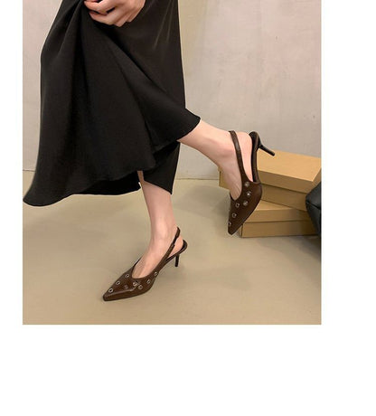 Pointed Toe Grommet Slingback Pumps