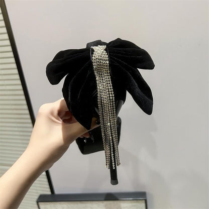 Pointed Toe Platform Bow Rhinestone Fringe Ankle Strap Velvet Stiletto Pumps