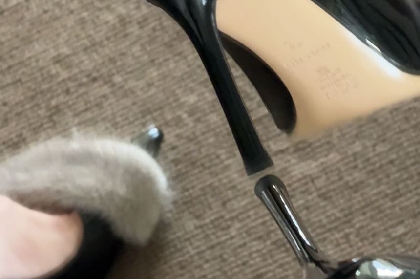 Pointed Toe Faux Fur Panel Patent Leather Stiletto Pumps