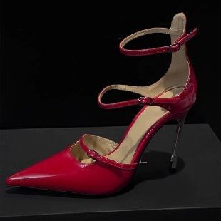 Pointed Toe Ankle Strap Patent Leather Stiletto Pumps