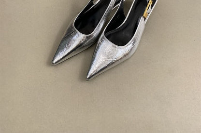 Pointed Toe Slingback Kitten Heel Pumps