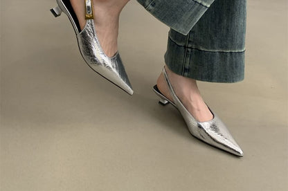 Pointed Toe Slingback Kitten Heel Pumps