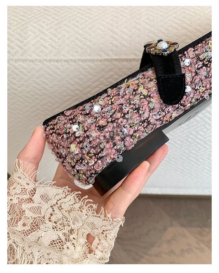 Cap Toe Faux Pearl Tweed Mary Jane Flats