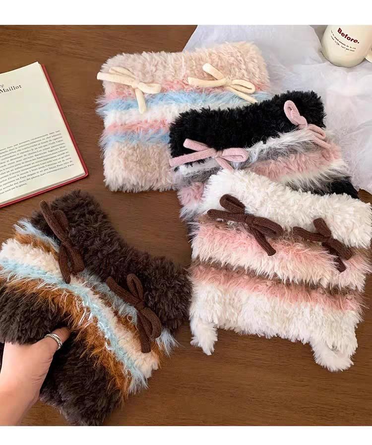 Cat Ear Bow Fluffy Knit Beanie