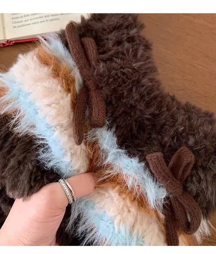 Cat Ear Bow Fluffy Knit Beanie