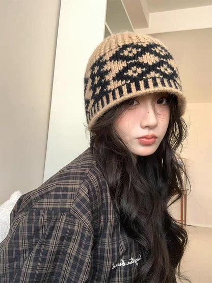 Diamond Jacquard Knit Beanie