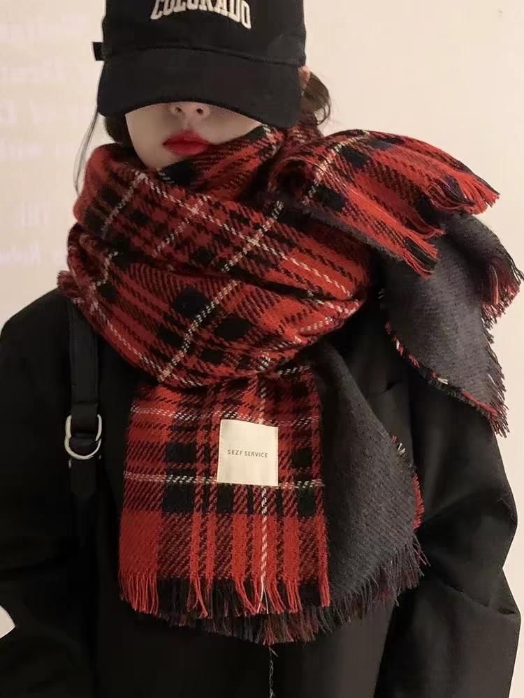 Plaid Fringed Scarf