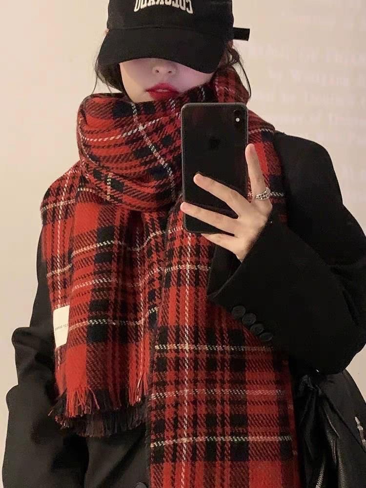 Plaid Fringed Scarf