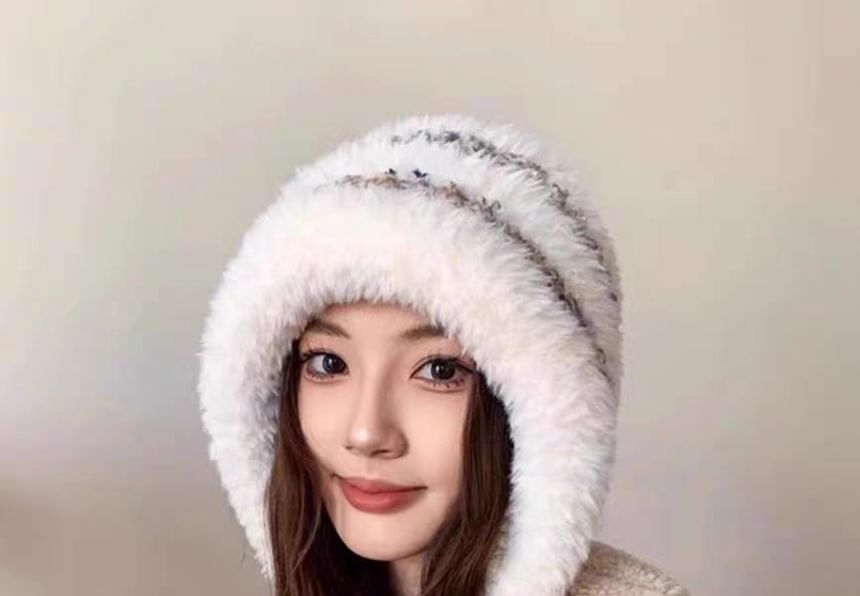 Striped Fluffy Knit Trapper Hat